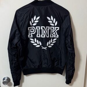 PINK Victoria's Secret Black Bomber Jacket with White Logo